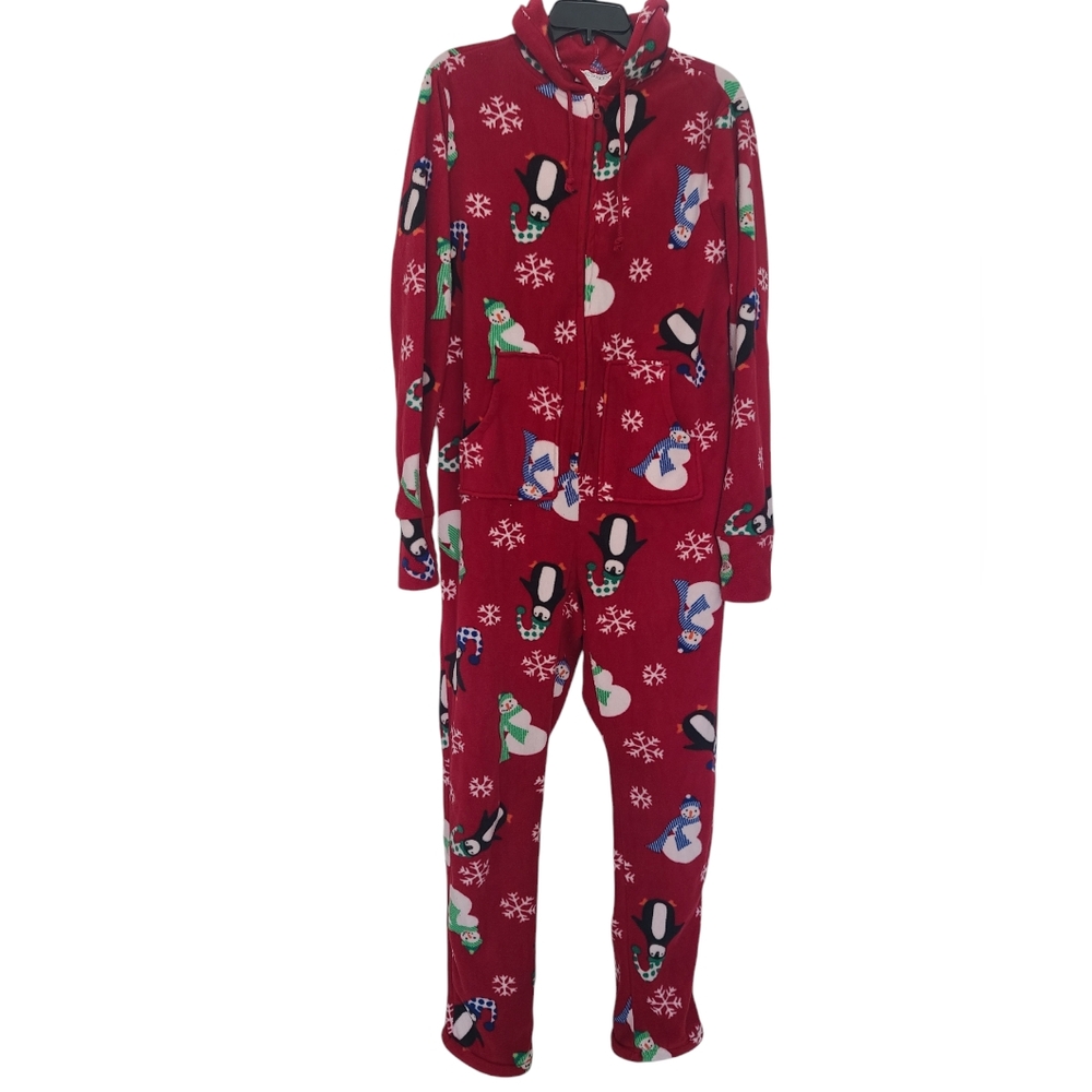Hoodie Footie Women's Fleece Pajama Onesie Holidays Christmas Size Medium